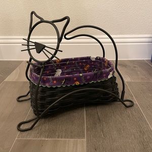 RARE 2009 Longaberger Halloween Basket & Wrought Iron Black Cat